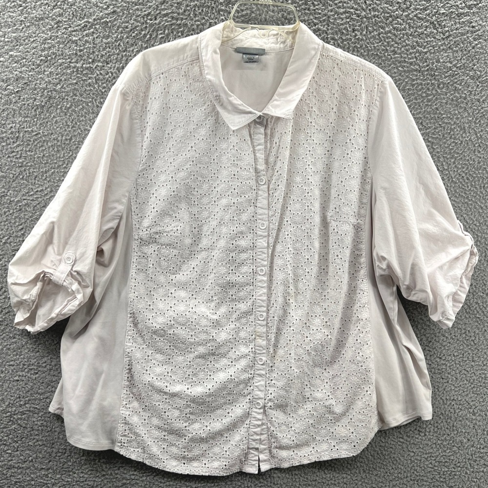 Catherines Womens Peasant Shirt‎ 3X White Eyelet Embroidered Boho Cottagecore
